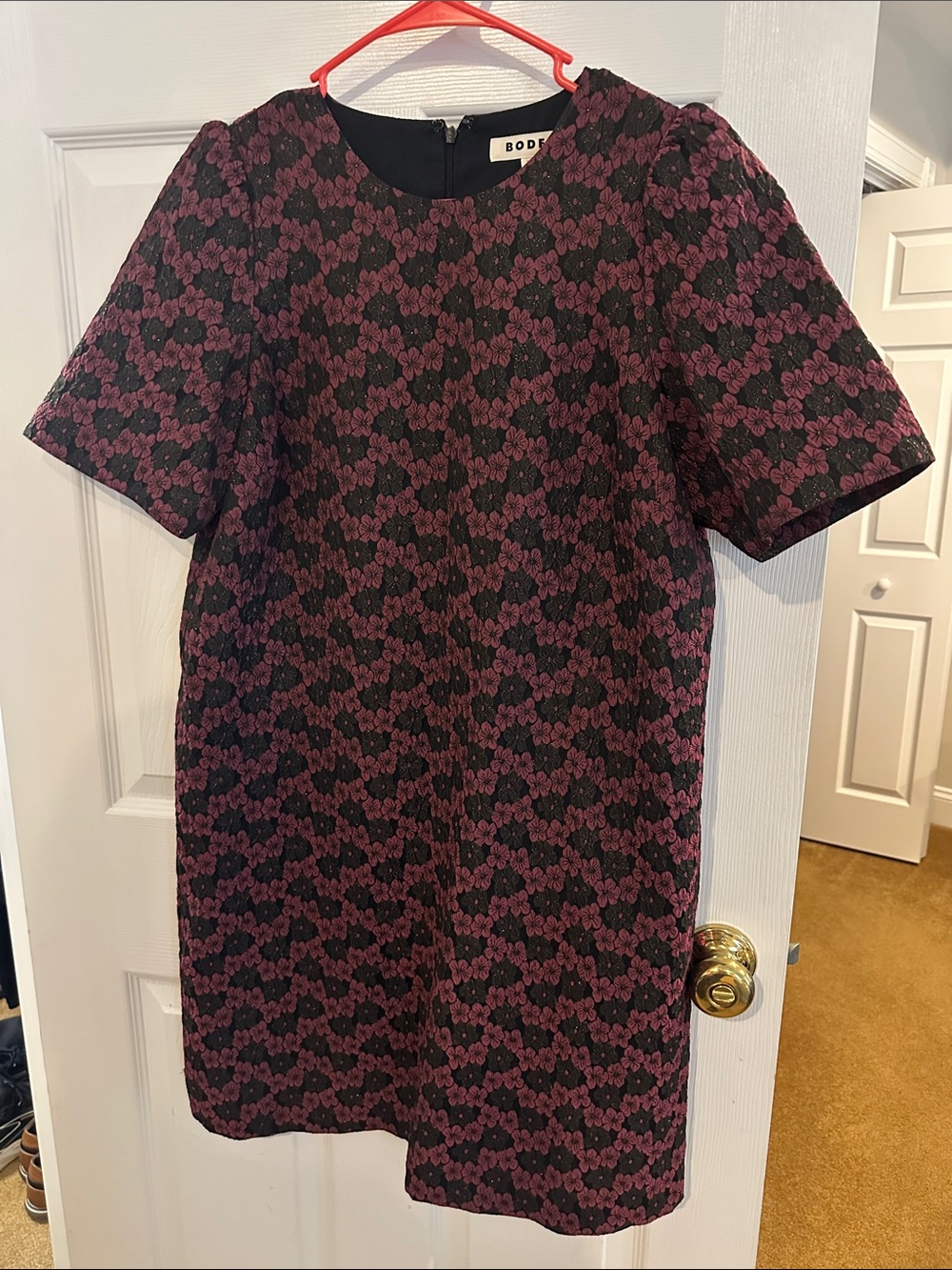 Boden Black and Pink/Purple Floral Jacquard Mini Dress